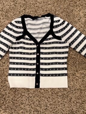 White House Black Market Black and White Striped Cardigan
